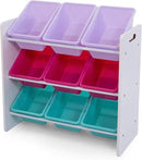 Humble Crew 9-Bin Toy Organizer – Forever Natural White/Pink/Purple/Aqua Plastic Bins, 3-Tier Storage Solution for Kids' Playrooms and Nurseries by CozyNest Decor