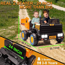 24V Ride On Dump Truck, 24inch-2 Seater Ride On Car for Kids w/Remote Control 4WD/2WD Up to 5 Mph, 24v Ride on Toys for Big Kids w/Electric Dump Bed Extra Shovel Traffic Cones (Yellow) by TinyTreasures Baby Boutique
