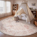 AMOAMI 6FT Round Vintage Soft Pink Rug - Non Slip Circle Machine Washable Rug for Living Room, Bedroom, Office Under Table by CozyNest Decor