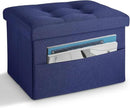 LINMAGCO Storage Ottoman Folding Foot Stool Foot Rest with Side Pocket Modern Ottoman with Storage Short Sofa Stool Linen Cloth 17x13x13(Navy) by CozyNest Decor