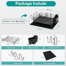 Black Stainless Steel Dish Drainers Drying Rack for Kitchen Counter with Drainboard Set, Rust Proof Metal, Space Saving, Modern Aesthetic, Compact Plates Strainers with Extra Mat by CozyNest Decor