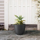 Kante 10 Inch Dia Round Concrete Planter, Indoor Outdoor Large Plant Pot with Drainage Hole and Rubber Plug for Home Patio Garden, Black by GreenHaven Gardens
