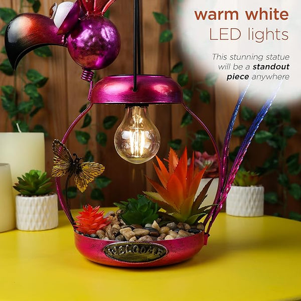 Alpine Corporation LYT288SLR-HH Solar-Powered Metal Flamingo w/Garden Enclosed LED Light, Solar Patio Décor, 16''H, Pink, photo 2 of 12