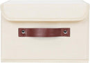 ANMINY 4PCS Storage Bins with Lid PU Leather Handles Storage Boxes PP Plastic Board Decorative Foldable Lidded Cotton Linen Fabric Home Cubes Baskets Closet Organizer Containers - Beige, Small Size by TinyTreasures Baby Boutique
