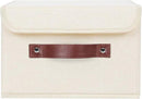 ANMINY Storage Bin with Lid Storage Boxes with PU Leather Handles PP Plastic Board Decorative Foldable Lidded Cotton Linen Fabric Home Cubes Baskets Closet Organizer Container - Beige, Small Size by CozyNest Decor