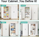 SISESOL Metal Storage Cabinet with 2 Doors and 5 Shelves,61 inch White Pantry Storage Cabinet,Large Farmhouse Pantry Cupboard for Home,Kitchen,Dining/Living Room by CozyNest Decor