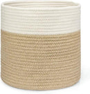 Dahey Jute Spliced Cotton Rope Plant Basket Modern Woven Storage Basket for 10" Floor Indoor Planter, Decorative Flower Pots Cover Laundry Bin with Handle Rustic Home Decor, White and Beige by GreenHaven Gardens