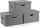 Medium 15" 21 Quart Collapsible Stackable Storage Bins with Lids, 3 Packs Grey Foldable Fabric Closet Boxes Heavy-duty Linen Cube Baskets Container for Bedroom Office (15 x 11 x 8) by TinyTreasures Baby Boutique