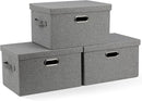 Medium 15" 21 Quart Collapsible Stackable Storage Bins with Lids, 3 Packs Grey Foldable Fabric Closet Boxes Heavy-duty Linen Cube Baskets Container for Bedroom Office (15 x 11 x 8) by CozyNest Decor