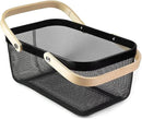 Portable Garden Harvest Basket-Mesh Design Natural Bamboo Handle Wire Storage Baskets,Mesh Basket with Handle Organize Items Reduce Space Occupation,Suitable for Kitchen,Garden,Picnic(Black) by GreenHaven Gardens