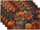 Pumpkin Maple Leaf Bird Fall Placemats Set of 4 Autumn Thanksgiving Seasonal Holiday Harvest Linen Table Mats Orange Brown Washable Place Mats for Party Kitchen Dining Outdoor Indoor Decor by CozyNest Decor