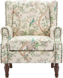 UIXE High Back Floral Accent Chairs Set of 2, Fabric Upholstered Armchair for Living Room, Retro Printed Wingback Arm Chair Rivet Trimed Single Sofa Bedroom Reading Seat - Bird by CozyNest Decor