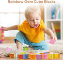 Wooden Building Blocks Set for Kids, 36 PCS Rainbow Acrylic Gem Cubes Blocks - 3 Wood House, Montessori Stacking Toy for Toddlers, Educational STEM Birthday Toys for Boys Girls 3-6 by TinyTreasures Baby Boutique