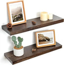 Floating Shelves for Wall Decor, 8 Inch Deep Rustic Solid Elm Wood Floating Shelves Wall Mounted, Wall Shelves with Invisible Bracket for Living Room Bathroom Bedroom Kitchen, 24 Inch Set of 2, Walnut by CozyNest Decor