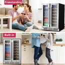 24" Wine and Beverage Refrigerator, Dual Zone Wine Cooler with Glass Door, Hold 88 Cans & 21 Bottles, Built in or Freestanding Under Counter Wine Fridge with Blue LED Light. by CozyNest Decor