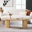 Oval Fluted Coffee Table, 47" Farmhouse Wood Coffee Table Mid Century Modern Center Table Boho Living Room Tables for Living Room Office,Natural by CozyNest Decor