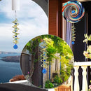 FONMY Gazing Ball Spiral Tail -Decorative Wind Spinner Sun Catcher Rainbow Maker Golden Double-Spiral W/Sea Blue Crystal Ball and Chain Crystals Beads for Indoor Outdoor Garden Decoration -14 inch H by GreenHaven Gardens