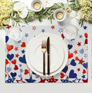 Red Blue Heart Stars 4th of July Placemats Set of 4 Patriotic America Independence Memorial Day Linen Table Mats 12x18 Inch Washable Place Mats for Party Kitchen Dining Outdoor Indoor Decor by CozyNest Decor