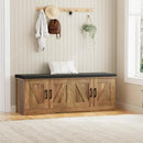 2-Tier Storage Bench, Shoe Bench with Padded Seat Cushion, Entryway Bench with 4 Barn Doors, Adjustable Shelf, 13.8" D x 47.2" W x 17.7" H, for Entryway, Living Room, Bedroom, Rustic Walnut by CozyNest Decor