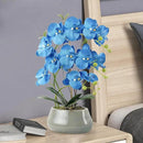 Orchid Artificial Flowers with Gray Vase Large Silk Faux Phalaenopsis Flowers for Dining Room Table Floral Centerpieces Indoor Decoration,Blue by CozyNest Decor