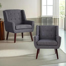 HUIMO Button-Tufted Accent Chairs Set of 2,Upholstered Reading Living Room Chair,Mid Century Modern Chair with Linen Fabric, Club Chair,Comfy Arm Chairs for Living Room,Bedroom,Grey by CozyNest Decor