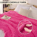 L'AGRATY Chunky Knit Blanket Throw: 50''x60'' Chenille Chunky Knitted Throw Blanket for Bed Couch - Handmade Thick Big Cable Knit Blankets - Large Crochet Rope Blanket for Home Decor(Hot Pink) by CozyNest Decor
