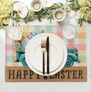 Happy Easter Placemats Set of 4 Pink Yellow Blue Buffalo Plaid Truck Eggs Daisy Easter Table Mats Spring Seasonal Linen Place Mat Washable Place Mats for Party Kitchen Dining Outdoor Indoor Decor by CozyNest Decor