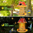Mushroom Solar Bird Feeders for Outdoors Hanging Metal Wild Bird Feeder Garden Lantern with S Hook for Garden Decoration Orange by GreenHaven Gardens