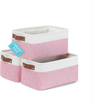 OrganiHaus Small Fabric Storage Baskets for Shelves 3 Pack, 12x8in Closet Storage Bins for Shelves, Cloth Baskets for Organizing, Linen Closet Organizers, Fabric Basket, Pink/White by TinyTreasures Baby Boutique