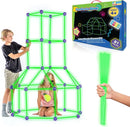 Fun Forts Glow Fort Building Kit for Kids - 81 Pack Glow in The Dark STEM Building Toys Indoor Outdoor Play Tent for Kids Construction Toys with 53 Rods and 28 Spheres by TinyTreasures Baby Boutique