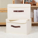 ANMINY 2PCS Storage Bins with Lid PU Leather Handles Storage Boxes PP Plastic Board Decorative Foldable Lidded Cotton Linen Fabric Home Cubes Baskets Closet Organizer Containers - Beige, Large Size by TinyTreasures Baby Boutique