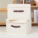 ANMINY Storage Bin with Lid Storage Boxes with PU Leather Handles PP Plastic Board Decorative Foldable Lidded Cotton Linen Fabric Home Cubes Baskets Closet Organizer Container - Beige, Large Size by CozyNest Decor