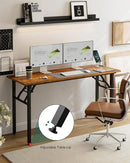 Frylr Small Folding Computer Desk – 55.1 Inch Portable Table for Craft and Study, Lightweight Desk for Small Spaces, Foldable Laptop Table Built-in AC/USB Outlets for Convenience, Rustic Brown by CozyNest Decor