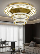 Flashing God Large Crystal Chandelier Dia 48" Gold Chandelier Flush Mount Ceiling Light for Bedroom Living Room Dining Room Hallway Dimmable 3 Rings LED Celing Lighting Fixtures by CozyNest Decor