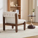 Modern Armless Accent Chair for Living Room, Soft Beige Linen Button Tufted Upholstered Lounge Reading Chair with Walnut Wood Frame by CozyNest Decor