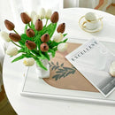 Mandy's Artificial Tulips 20 Stems White and Brown PU Faux Flowers for Wedding Home Decor 13.5 Inch by CozyNest Decor