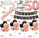50th Birthday Decorations for Women - 56pcs Rose Gold Happy 50th Banner, 50th Birthday Crown Sash, Cake Topper, Number 50 balloons, 3D Butterflies, 4 Balloon Stands kits by TinyTreasures Baby Boutique