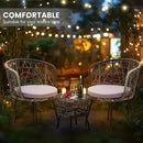 Kromax 3 Piece Bistro Set, Modern Outdoor Wicker Patio Furniture with Tempered Glass Table Top and 2 Chairs, Washable Cushions, Grey Rattan and Grey Cushion by CozyNest Decor