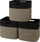 OIAHOMY 13 Kallax Inch Cube Storage Bins, 3-Pack Cotton Rope Woven Baskets for Organizing, Kallax Insert Storage Baskets for Shelves, Baby Nursery, Closet Organizer, 13*13*12.6IN, Black & Mixed Brown by TinyTreasures Baby Boutique