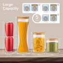 Multi Size - 5 Pack Glass Jars with Bamboo Lids, Glass Pantry Storage Containers with Airtight Lids, Round Air Tigh Food Storage Canisters for Cereal, Pasta, Flour, Sugar, Best for Kitchen Organizer by CozyNest Decor