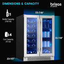 Zephyr Brisas 24 Inch Wine Fridge Dual Zone Under Counter Countertop Wine and Beverage Cooler Cabinet Home Bar Drink Beer Freestanding Refrigerator with French Door 21 Bottles 64 cans by CozyNest Decor