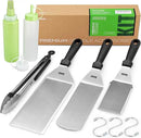 Griddle Accessories Kit for Blackstone and Camp Chef - 6 Pieces Griddle Spatula Set with 4x8 Inches Supersize Griddle Flipper, Turner, Metal Spatulas, Bottles & Hooks for Hibachi Grilling by GreenHaven Gardens
