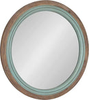 Kate and Laurel Palmer Rustic Farmhouse Round Wooden Mirror, 26 Inch Diameter, Blue and Rustic Brown, Modern Circle Decorative Wall Mirror with Paint Distressing by CozyNest Decor