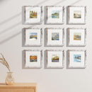 Vittanly 8x8 Picture Frames Set of 9, Shatter Resistant Plexiglass, Display 4x4 Pictures with Mat or 8x8 without Mat, Photo Frames for Wall Mount, Engineered Wood, Distressed White by CozyNest Decor