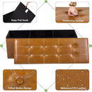 43 Inches Folding Storage Ottoman Bench, PU Leather Storage Chest, Footrest Padded Seat for Bedroom and Hallway, Holds up to 660 lbs, Light Brown by CozyNest Decor