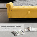 Furniliving 55” End of Bed Bench, Bedroom Bench with Button-Tufted, Large Upholstered Storage Ottoman Benches Window Bench with Storage Shoe Cabinet Bench, for Bedroom, Living Room, Linen, Yellow by CozyNest Decor