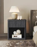 SICOTAS Night Stand Nightstand with Drawer Storage Fluted Bed Side Table End Table Large Modern Wide Bedside Mid Century Night Stands for Bedroom Living Room Sofa Couch Home Office, Dark Grey Alder by CozyNest Decor