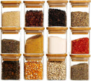 12 Pcs Square Glass Spice Jars with Natural Bamboo Lids - 9oz Airtight Herb Containers with 148 Waterproof Minimalist Spice Labels Preprinted - Empty Small Seasoning Jars for Kitchen Pantry by CozyNest Decor