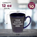 DISCOUNT PROMOS Custom Glossy Ceramic Latte Coffee Mug 12 oz. Set of 10, Personalized Bulk Pack - Perfect for Tea, Espresso, Cappuccino, Hot Cocoa - Blue by CozyNest Decor