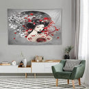 Japanese Geisha Tapestry Asian Red Cherry Blossom Red Sun Traditional Kimono Folk Tapestries Home Decor for Living Room Bedroom Apartment Farmhouse Dorm 90"x60" by CozyNest Decor